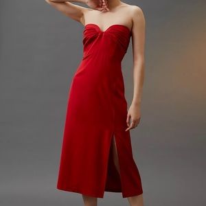 Anthropologie Mare Mare Red Strapless Sweetheart Satin Dress